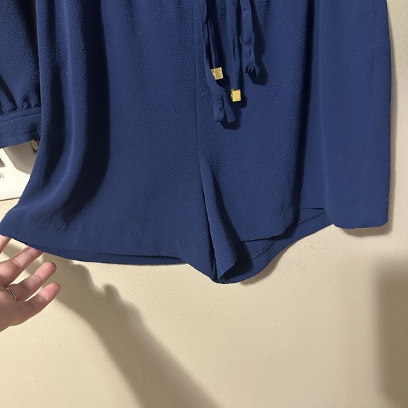 Michael Kors Navy Blue Romper with Gold Detail, Button Closure and Belt - Picture 3 of 8